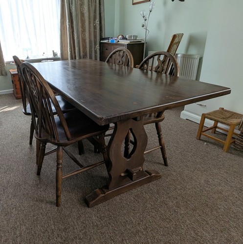 Solid oak trestle dining table - oak,